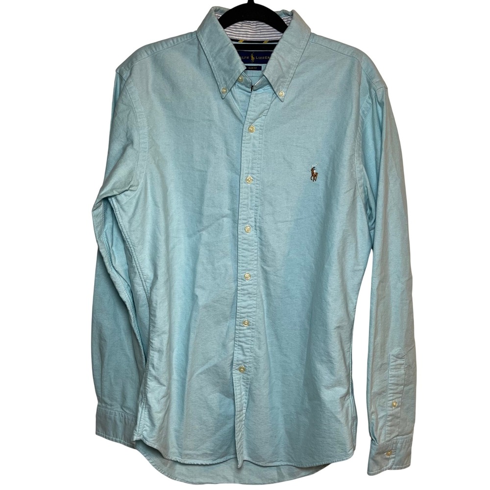 Ralph Lauren Mens Medium Slim Long Sleeve Light Blue‎ Button Down Shirt Preppy